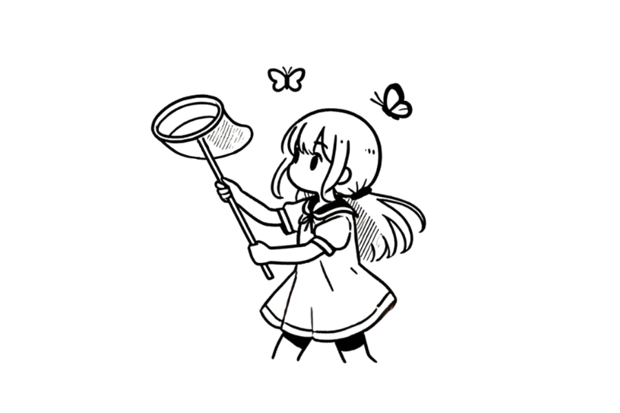 Girl Catching Butterflies tracing base (lower opacity)