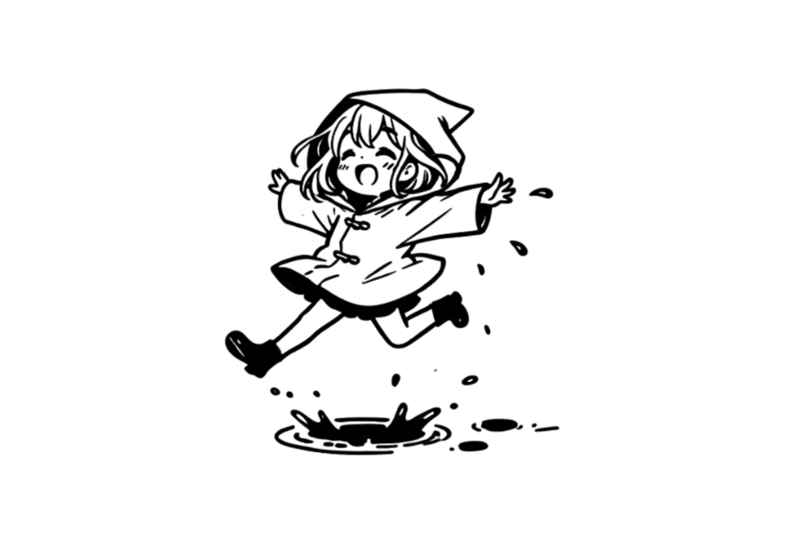 Girl Jumping Over Puddles tracing base (lower opacity)