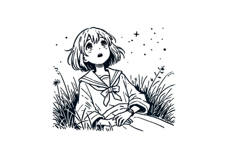 Girl Lying On Grassy Field tracing base (lower opacity)