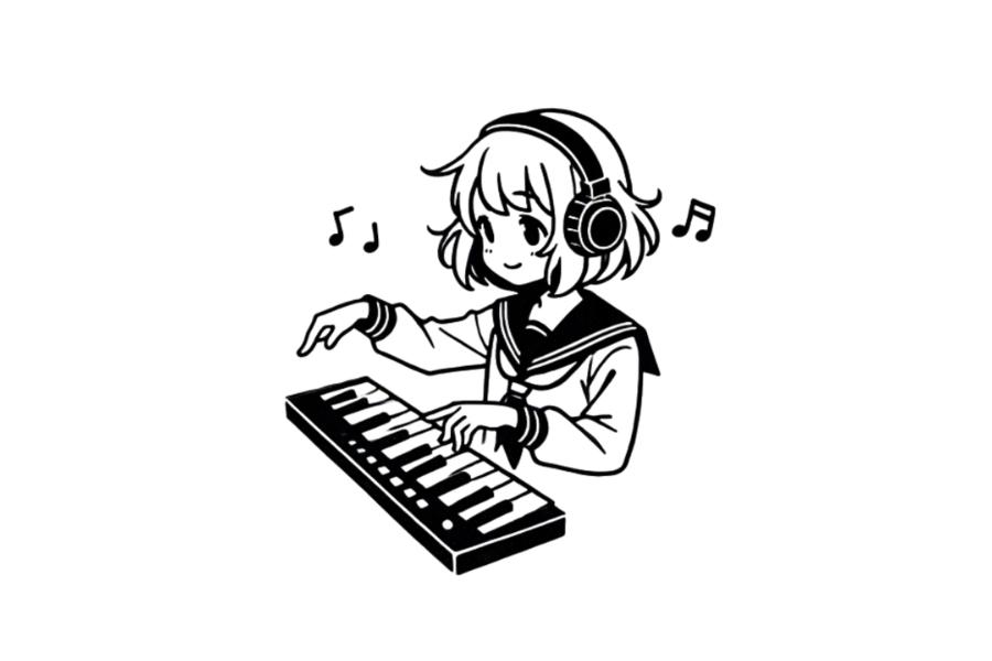 Girl Playing Keyboard tracing base (lower opacity)