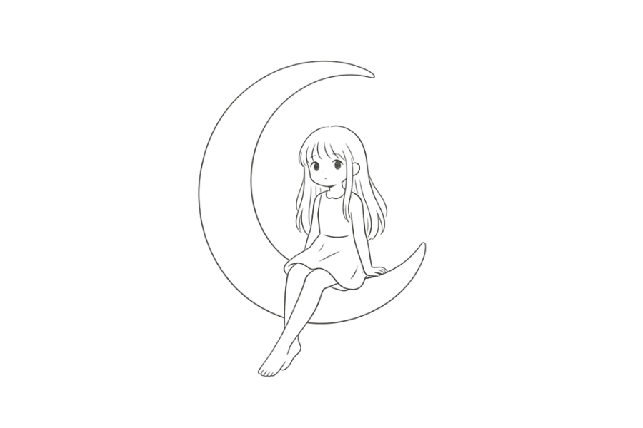 Girl Sitting On Crescent Moon tracing base (lower opacity)