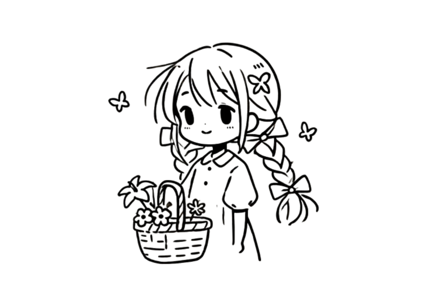 Girl With A Basket Of Flowers tracing base (lower opacity)