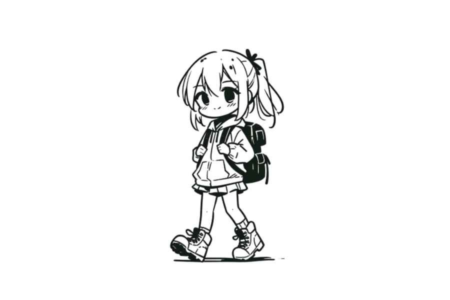 Girl With Backpack And Hiking Boots tracing base (lower opacity)