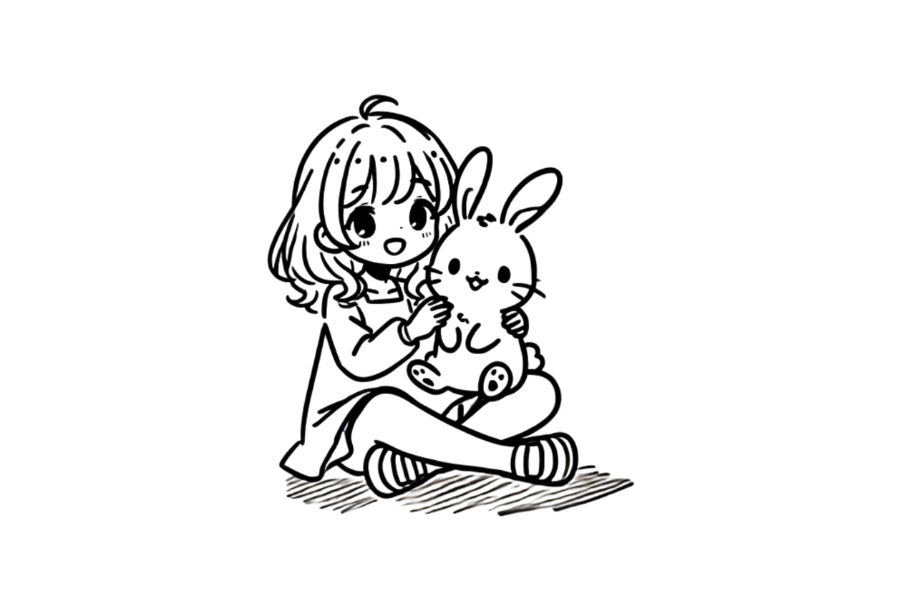 Girl With Bunny tracing base (lower opacity)