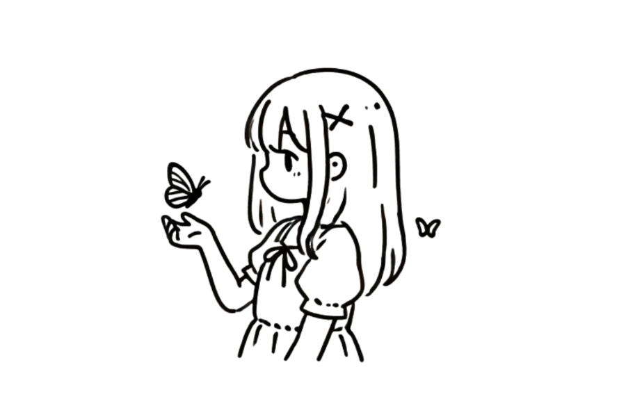 Girl With Butterfly Perched On Finger tracing base (lower opacity)