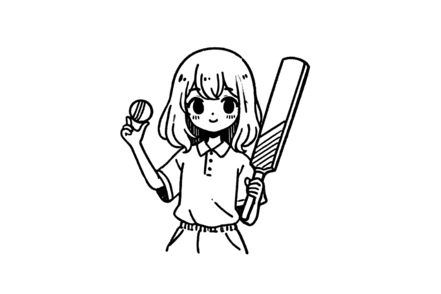 Girl With Cricket Bat And Ball tracing base (lower opacity)