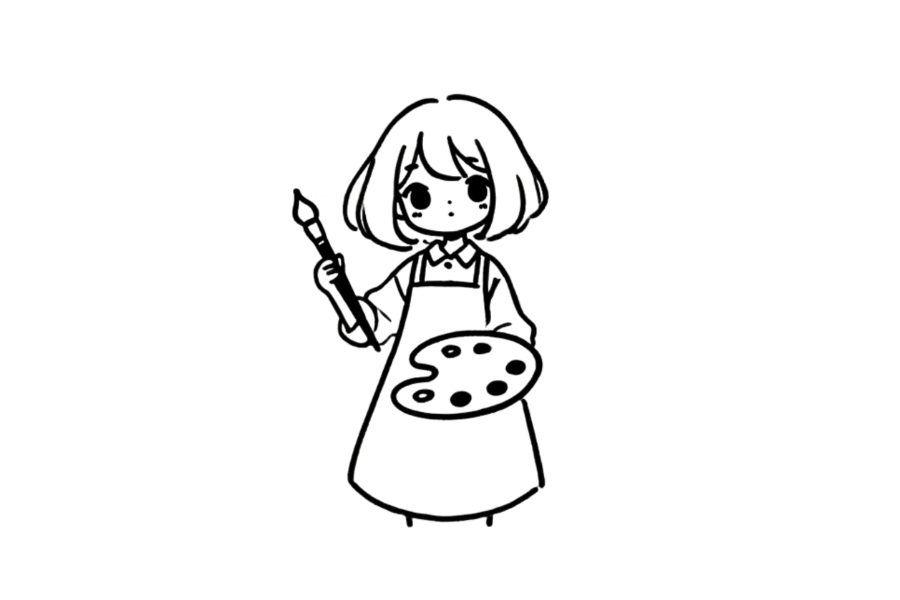 Girl With Palette And Paintbrush tracing base (lower opacity)