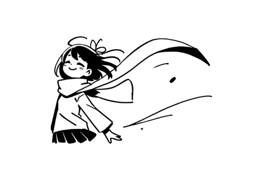 Girl With Scarf Blowing In The Wind tracing base (lower opacity)