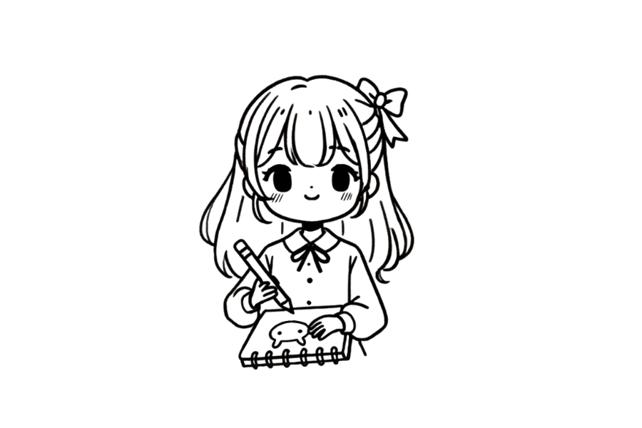 Girl With Sketchbook And Pencil tracing base (lower opacity)