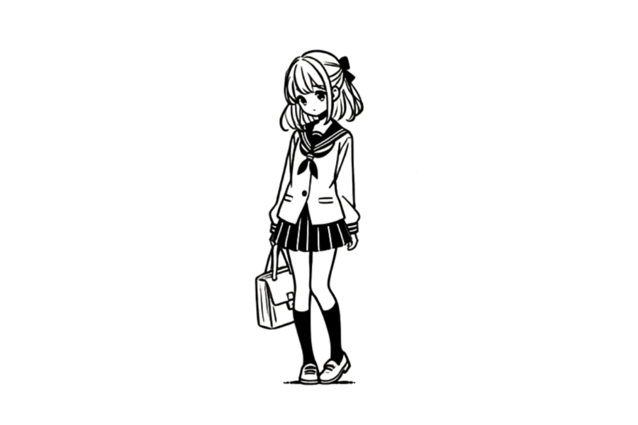 Schoolgirl In Uniform With Book Bag tracing base (lower opacity)