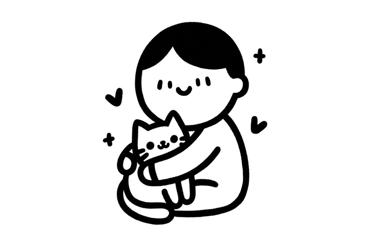 Cat and owners hug tracing base (lower opacity)