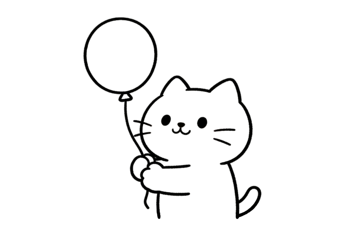 Cat holding a balloon tracing base (lower opacity)
