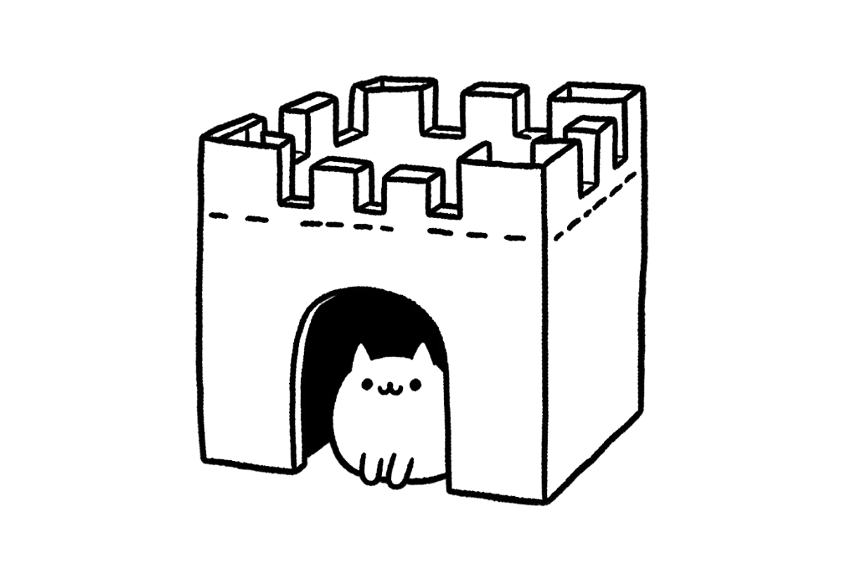 Cat in cardboard castle tracing base (lower opacity)