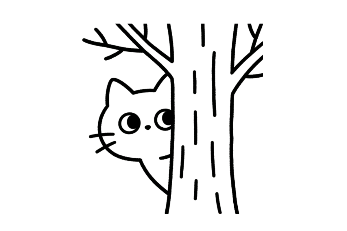 Cat peeking from a tree tracing base (lower opacity)