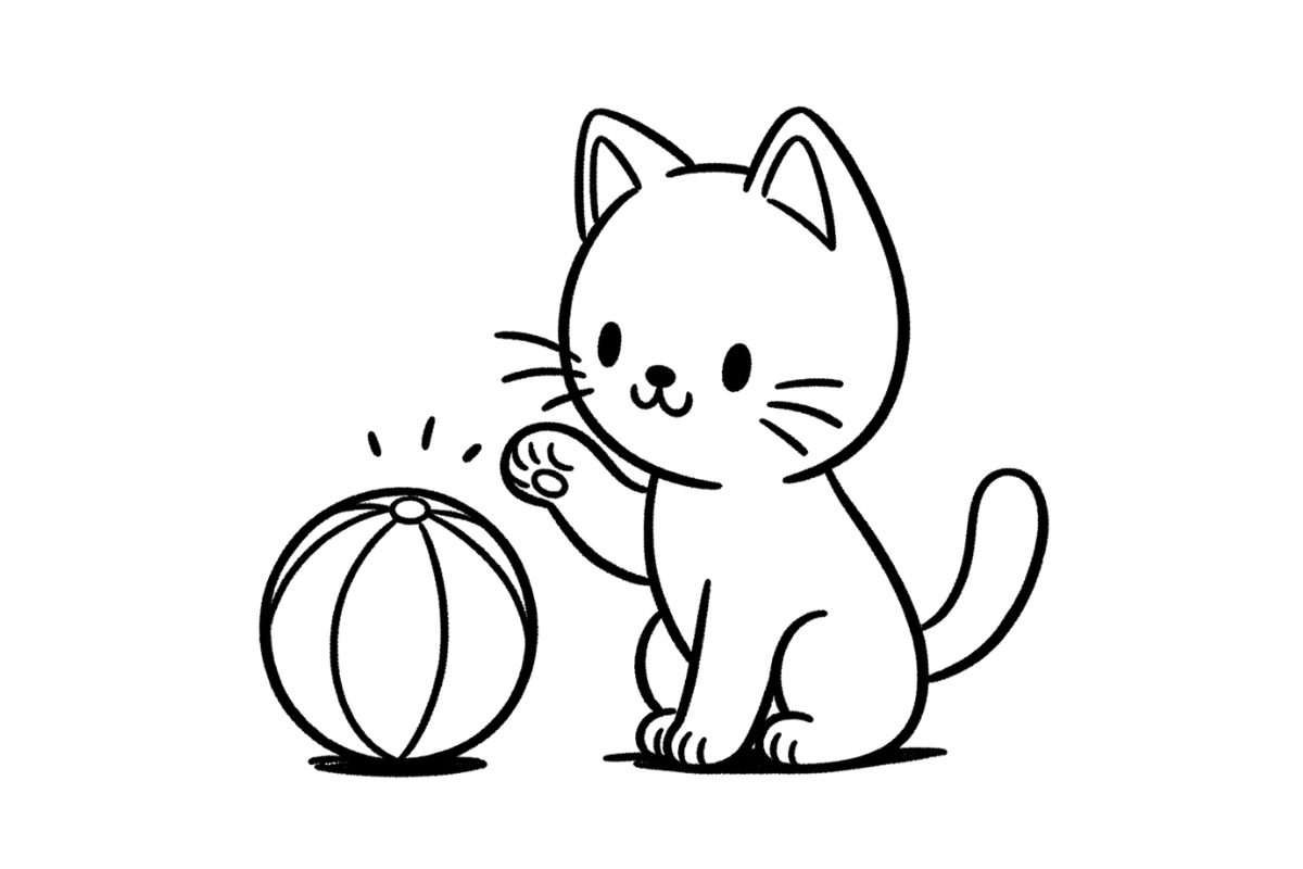 Cat playing with ball tracing base (lower opacity)