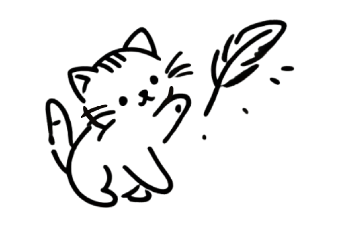 Cat playing with feather tracing base (lower opacity)