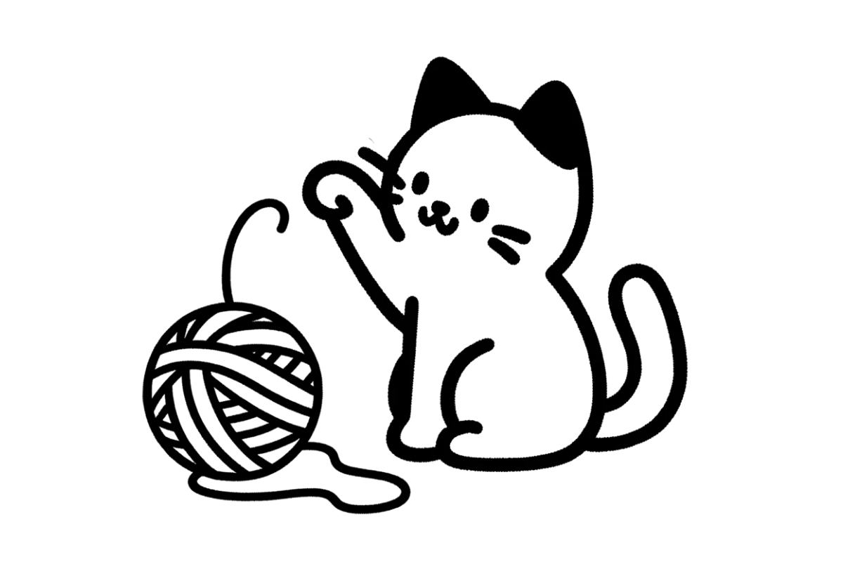 Cat playing with yarn tracing base (lower opacity)
