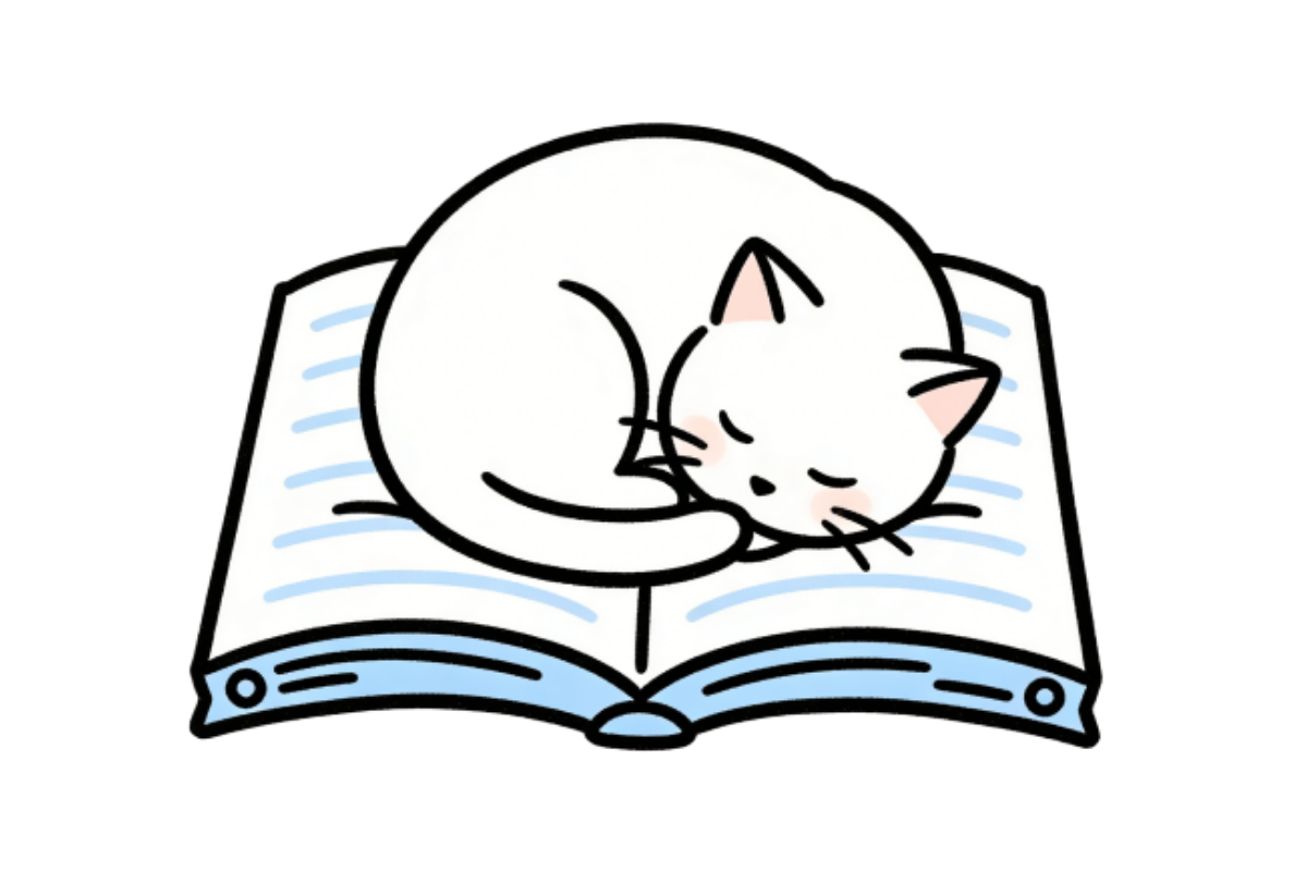 Cat sleeping on a book tracing base (lower opacity)