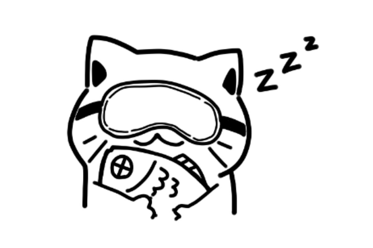 Cat sleeps while holding fish tracing base (lower opacity)