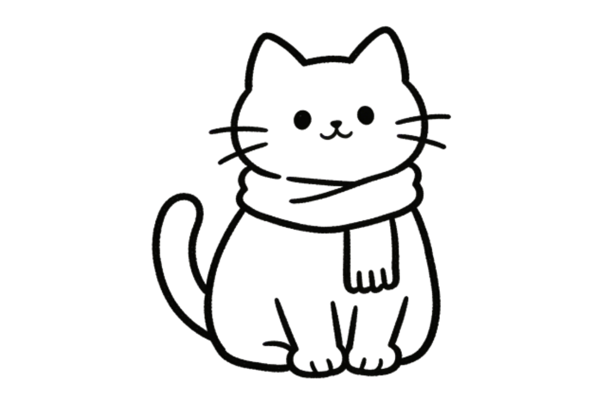 Cat wearing a scarf tracing base (lower opacity)