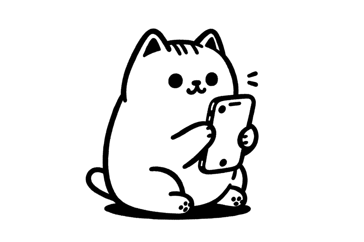 Cat with smartphone tracing base (lower opacity)