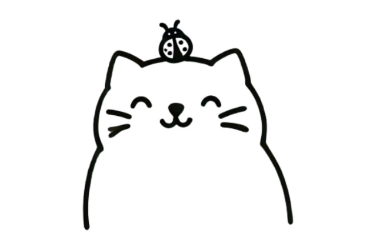 Cute cat with ladybug tracing base (lower opacity)