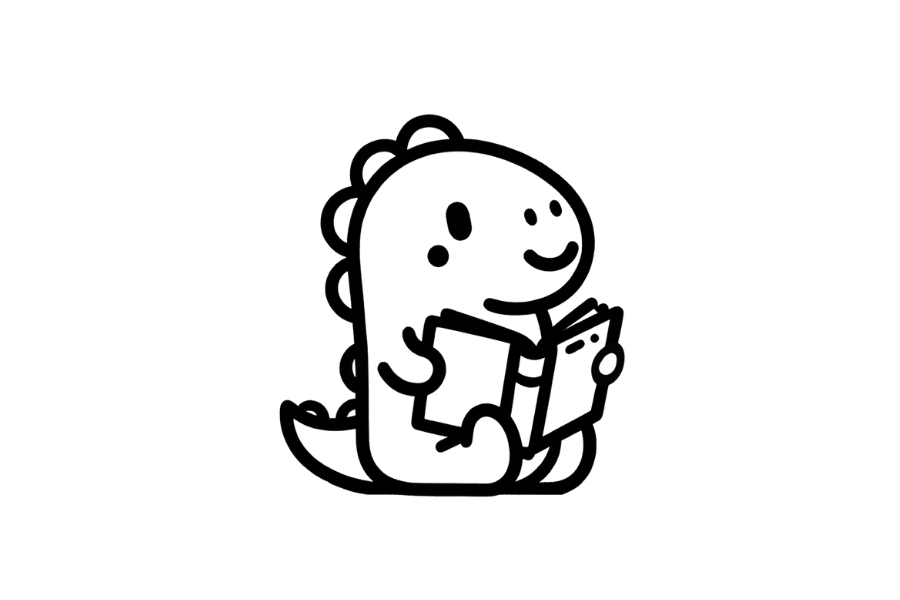 📖 Easy Cute Dino Reading Book Drawing Template