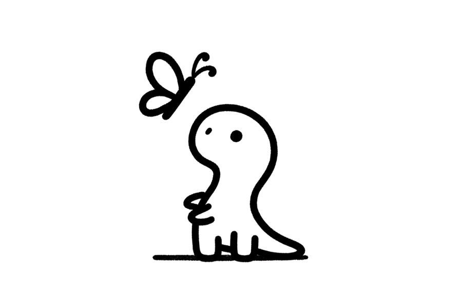 Dinosaur Fascinated by Butterfly tracing base (lower opacity)