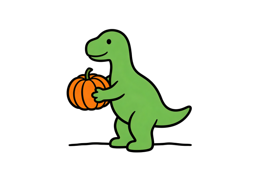 Dinosaur Holding a Pumpkin tracing base (lower opacity)