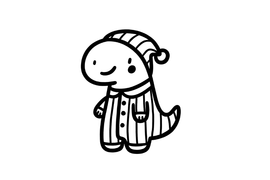 🦕 Easy Cute Dinosaur in Pajamas Drawing Template