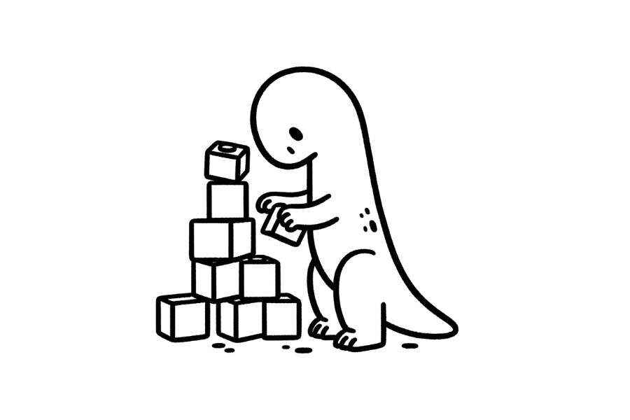 🧱 Easy Cute Dinosaur Playing with Blocks Drawing Template
