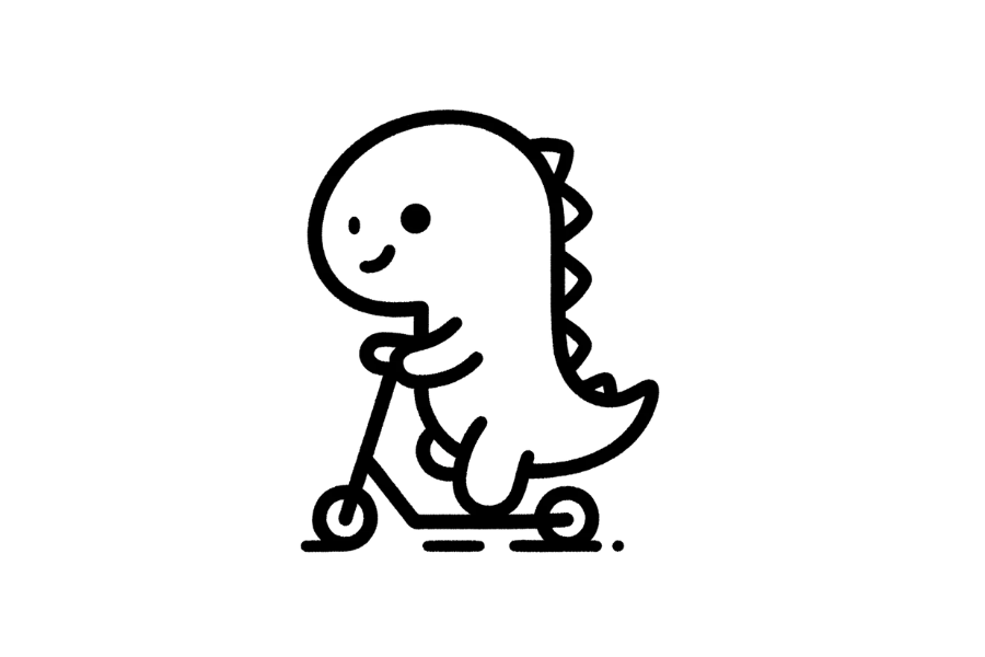 🛴 Easy Cute Dinosaur Riding Scooter Drawing Template
