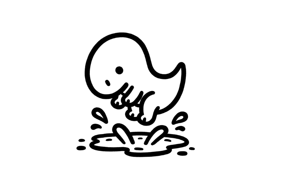 💦 Easy Cute Dinosaur Splashing in Puddle Drawing Template