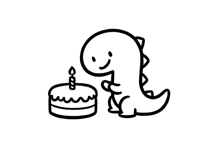 🎂 Easy Cute Dinosaur with Birthday Cake Drawing Template