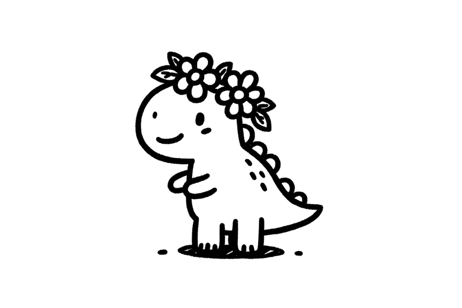 🌸 Easy Cute Dinosaur with Flower Crown Drawing Template