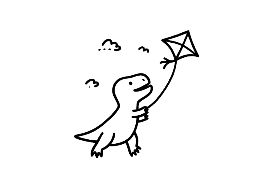 🪁 Easy Cute Dinosaur with Kite Drawing Template