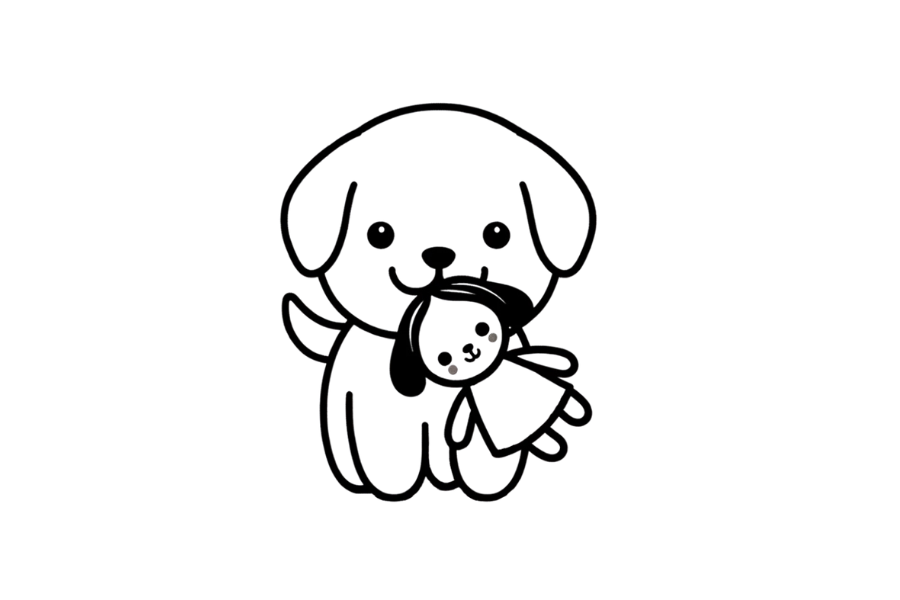 🧸 Easy Cute Dog with Doll Toy Drawing Template