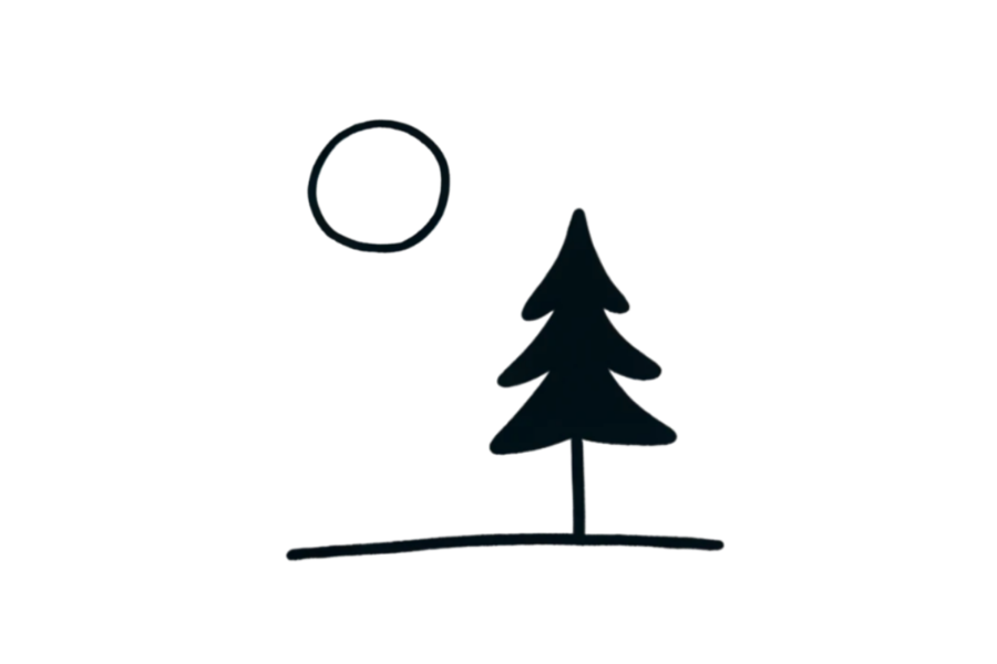🌲 Pine Tree with Moon Drawing Template