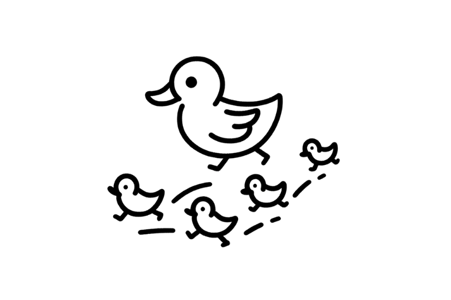 🦆 Easy Cute Duck Family in a Row Drawing Template