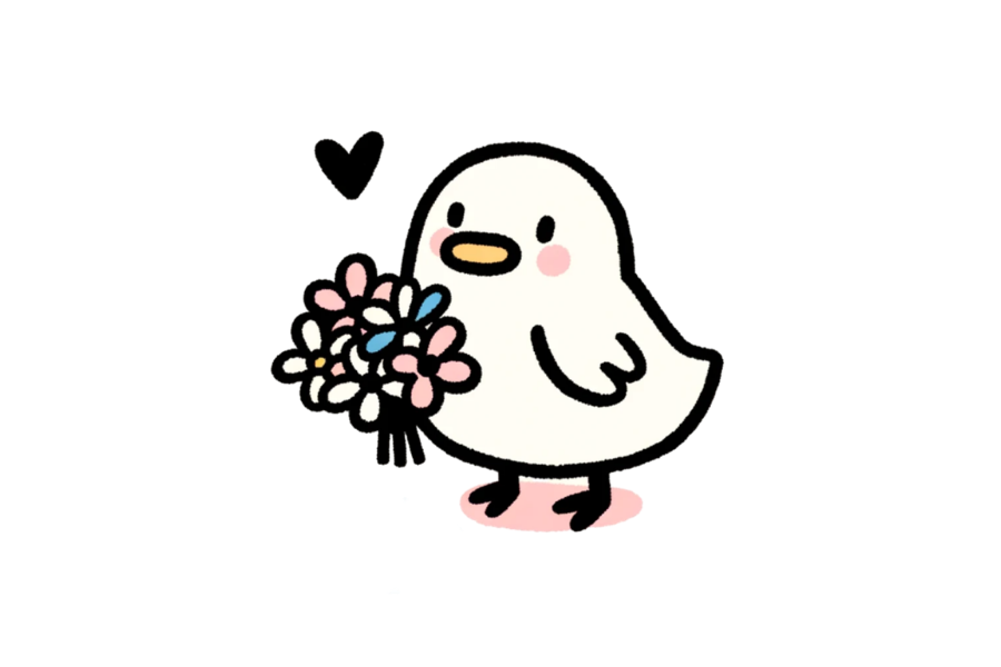 💐 Easy Cute Duck with Bouquet Drawing Template