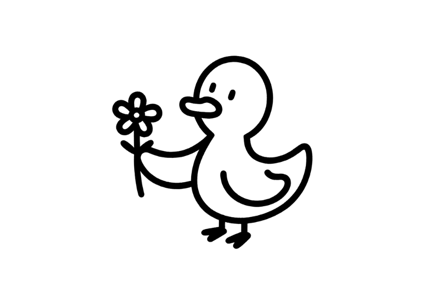 🌸 Easy Cute Duck with Flower Drawing Template
