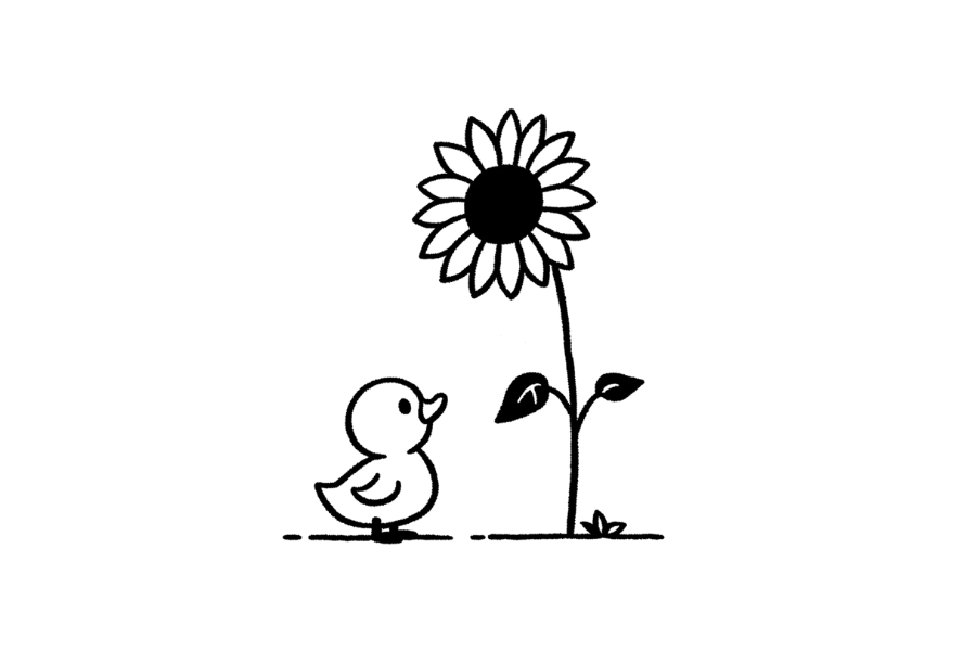 🌻 Easy Cute Duckling with Sunflower Drawing Template