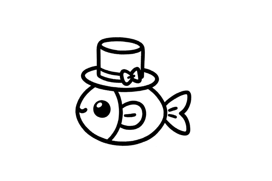 🎩 Easy Cute Fish in Fancy Hat Drawing Template