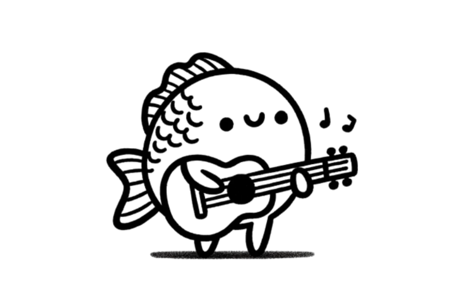 🎸 Easy Cute Fish Playing Guitar Drawing Template
