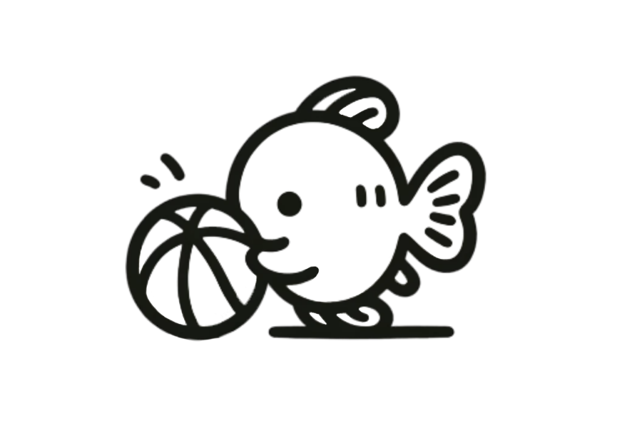 ⚽ Easy Cute Fish Playing with Ball Drawing Template