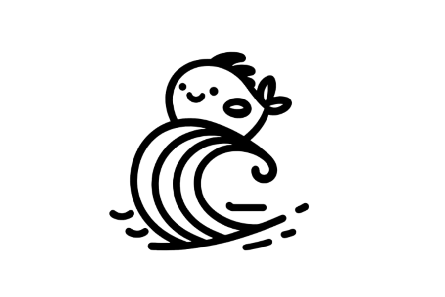 🌊 Easy Cute Fish Riding Wave Drawing Template