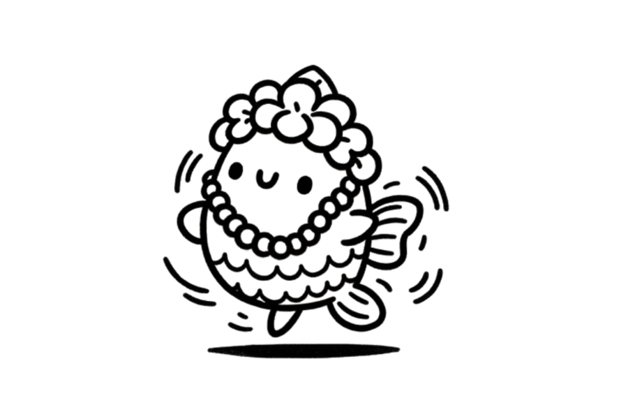 🌺 Easy Cute Fish Wearing Lei Drawing Template