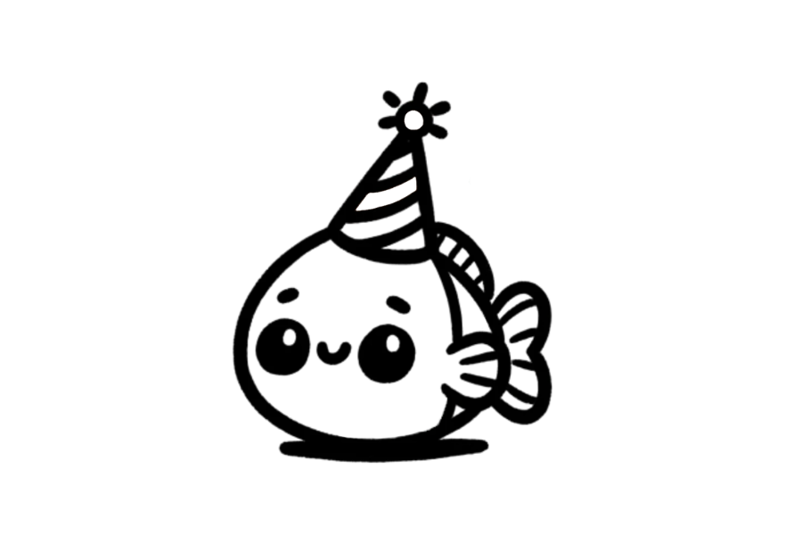 🎉 Easy Cute Fish Wearing Party Hat Drawing Template
