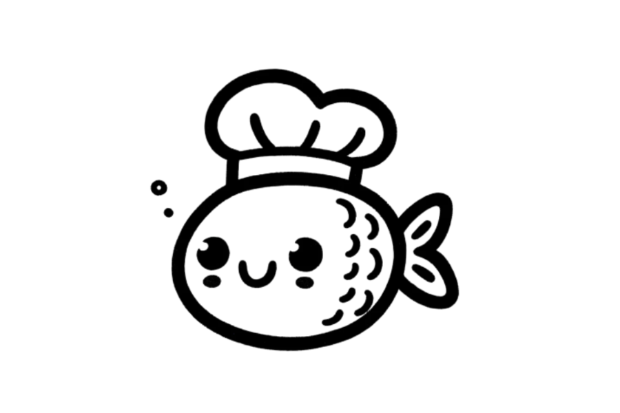 👨‍🍳 Easy Cute Fish with Chef Hat Drawing Template