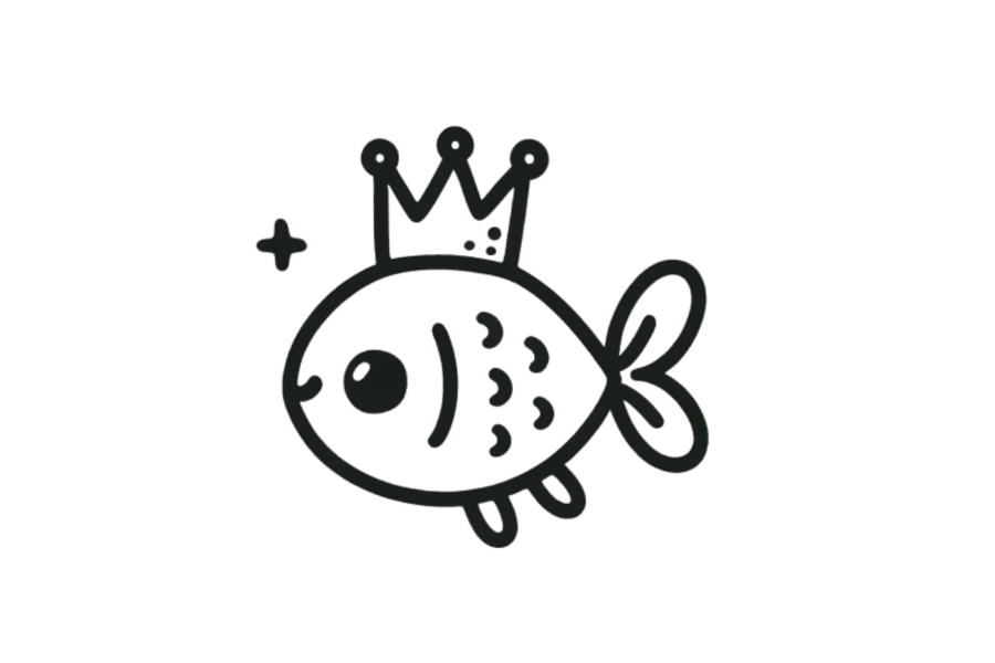 👑 Easy Cute Fish with Crown Drawing Template